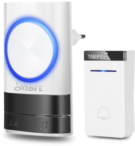 Funk Turklingel Batterielose,IP44 Funkklingel Aussen Wasserdicht,Schnurlose Türklingeln zum Einstecken,1000 Fuß Reichweite Elektrisch Haustürklingel,58 Klingeltönen 5 Stufiger Lautstär Batteriefrei