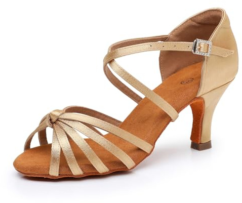 Rosefinch latinska dansskor för kvinnor salsa tango chacha ballroom övningsdansskor, Beige 7 cm klack, 39.5 EU