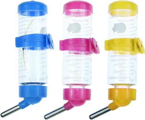3 Pack Hamster Water Feeder Bottle, 125 ML No-Drip Small Animals Water Dispenser, Pet Hanging Water Bottle for Guinea Pigs, Bunny, Chinchillas, Rabbit