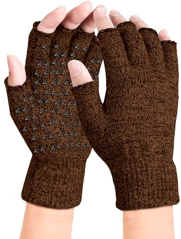 Kiiwah Guanti Senza Dita Neri Donna Uomo, Guanti Mezze Dita Invernali, Guanti in Maglia, Guanti Invernali Senza Dita, Caldi Antiscivolo Adatto per Palestra, Corsa, Ciclismo e Ufficio(Marrone)