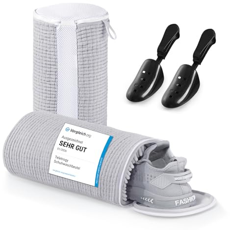 Teletrogy 2 Stycken Tvättpåse Skor, Skotvättpåse Tvättmaskin med Justerbar Skospännare, Tvättpåse Skor med Dold Dragkedja, Återanvändbart Tvättnät för Sneakers, Grå