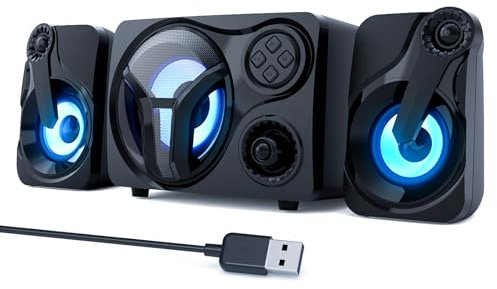 KJIXYUNG Esperienza sonora coinvolgente, altoparlante per PC da gioco con subwoofer Bluetooth, alimentazione USB, luci a LED abbaglianti, suono stereo per PC/Laptop/Mobile