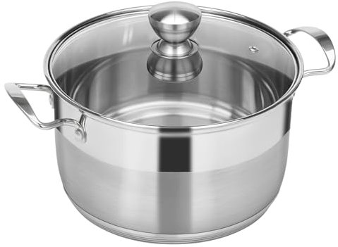 Ohtomber Olla de acero inoxidable – Olla grande de inducción de 12 cuartos de galón con tapa para pasta, sopa, espaguetis, olla profunda de base gruesa antiadherente, utensilios de cocina para guisos