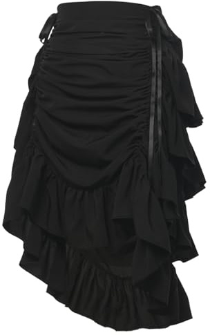 GRACEART Kvinnor viktoriansk steampunk-kjol justerbar volang gotisk vintage kjol halloween outfit medeltida vampyrdräkt, Fyrvägs stretch (svart), M