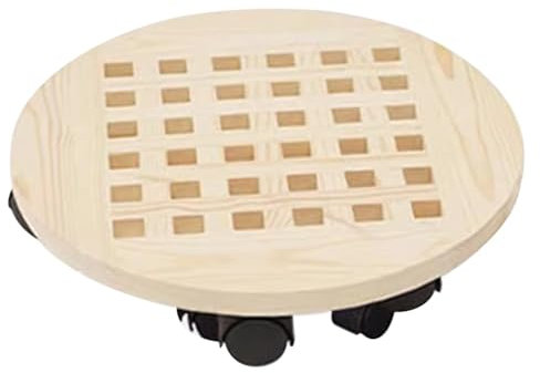 Soporte rodante para plantas con ruedas, bandeja de madera para uso en interiores y exteriores, carrito de flores, 30 x 30 cm, color caqui, perfecto para exhibición de plantas y movilidad