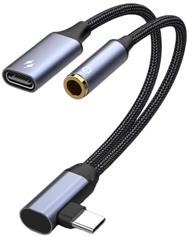 USB C till ljuduttagsadapter – 7- hörlursadapter kompatibel | 2-i-1 aluminiumlegering & nylon hörlursadapter, vävd kabelanslutning för telefon, hörlurar, öronsnäckor och headset