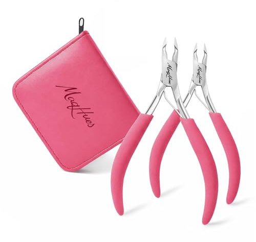 Women Professional Cuticle Nippers/Cuticle Trimmer 2 Pack, Ultra Sharp Jaws, Non-Slip Great Comfort Grips, In Travel Leather Case, Cuticle Cutter/Cuticle Clipper Stainless Steel Nail Tool for Manicure