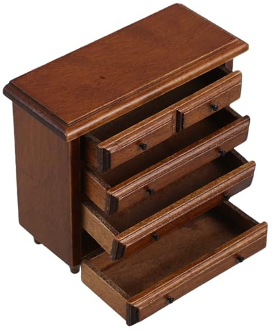 MOLUCKFU 12 in Legno di Betulla con Cassetti Funzionali, Finitura Castagna Calda, Mobili da Camera da Letto e Soggiorno in Miniatura per Allestimenti di Scena