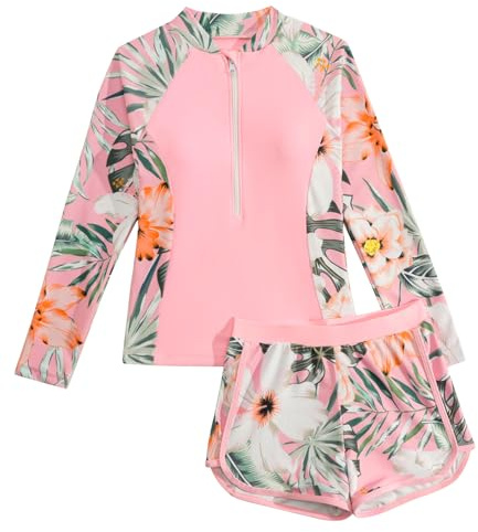SEAUR Niño Niña Traje de Baño 2 Piezas Manga Larga Conjunto Rashguard Protección Solar Rash Guard 1/2 Zip Secado Rápido 130-160