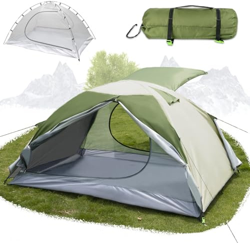 YYSWSAKY Tenda Campeggio per 1-2 Persone, Due Porte Tende Trekking Ultraleggera, Impermeabile Antivento Tenda a Cupola, Facile da Installare, Ideale per Campeggio, Escursioni, Attività All'Aperto (A)
