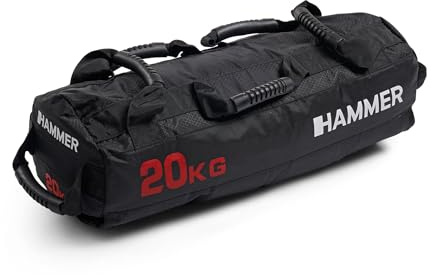 HAMMER Sandbags Competition 20 kg, für Fitness-Races & Functional-Workouts, 7 Griffe, optimale Gewichtsverteilung durch befüllbare innere Füllsäcke, doppelte Hochleistungsnähte, ungefüllt