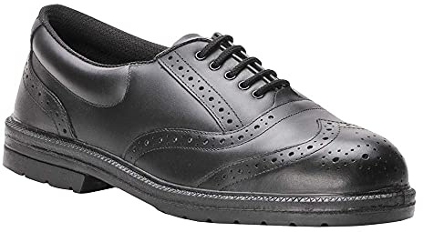 Portwest FW46 Chaussure Ville Brogue Steelite Coquille Acier Col Double | Noir, 46, S1P EN ISO 20345, Cuir Pleine Fleur, Haute Évacuation de L'humidité, Talon avec Absorption D'énergie