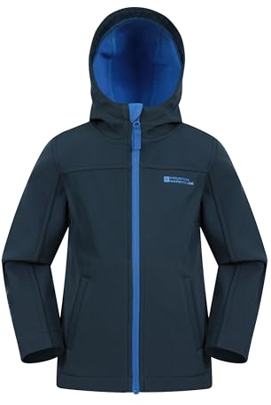 Mountain Warehouse Exodus Kids Softshell Jacket - Breathable, Wind & Water Resistant, Fleece Lined Coat, Boys & Girls - Autumn, Winter, Hiking Navy Kids Size 11-12 Years