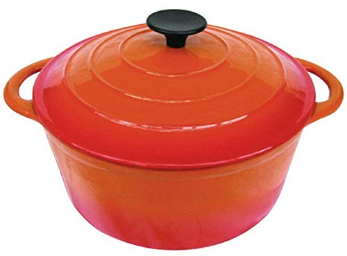 Round Dutch Oven Casserole Dish - Orange 10.2 | A round cast iron casserole dish with tight-fitting lid and wide, ergonomic handles. Suitable for use with any hob or oven From Jean-Patrique
