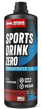 Body Attack Zero Sports Drink Cola-Cherry 1000 ml / 200 Portionen - Made in Germany - Energy Drink Konzentrat - Veganer Sirup zuckerarm, fettarm - Für Softdrinks mit Vitaminen & Mineralstoffen