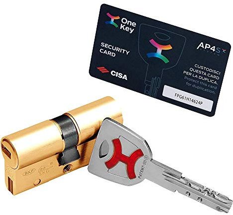 AP4S De Cisa 30x30 LEVA DE DOBLE EMBRAGUE Bombin De Seguridad Color Laton Reforzado Antirotura Antibumping Antitaladro Antiextracción Cerradura Puerta 5 Llaves El Cilindro Tarjeta