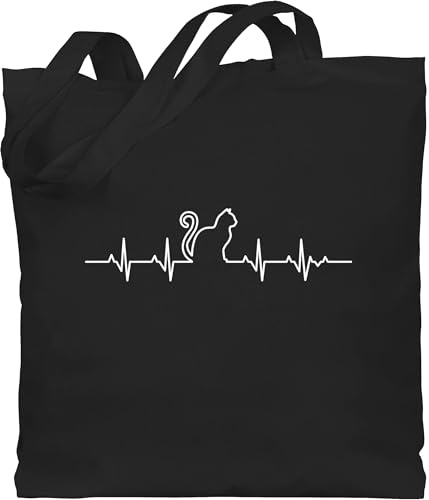 Baumwolltasche - Katzenbesitzer Geschenk - Herzschlag Katze - Unisize - Schwarz - geschenke katzenfans schulter beutel mit katzen cat haustier baumwolle katzengeschenk katzengeschenke katzenmotiv