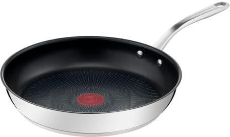 Tefal Pierre Gagnaire - Sartén de acero inoxidable recubierta de 28 cm, base de difusión de calor, mango remachado, diseño elegante, todo tipo de fuegos incluyendo inducción, fabricado en Francia
