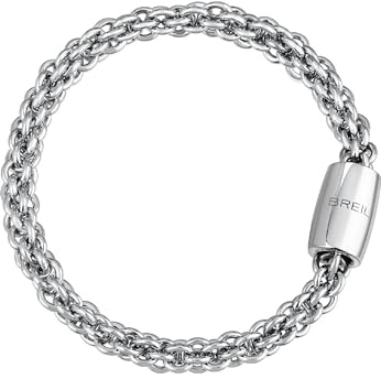Breil, Collezione Magnetica, Bracciale Small Breeze, con Catena Intrecciata in Acciaio Lucido Specchiato, Pratica Chiusura con Magnete, Misura 19 Cm, Colore Silver