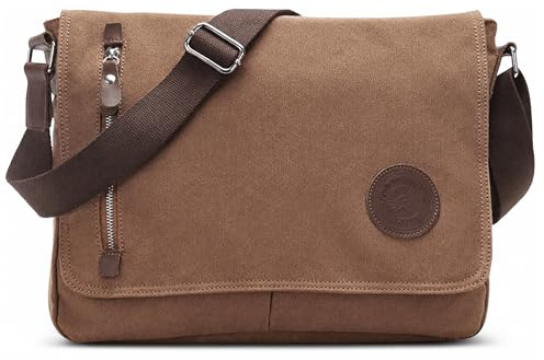 VARLIVOO Sacs bandoulière Homme Sac Messager pour Hommes Sacs pour Ordinateur Portable 14 Briefcase Commuer Travail L'école Toile Brun