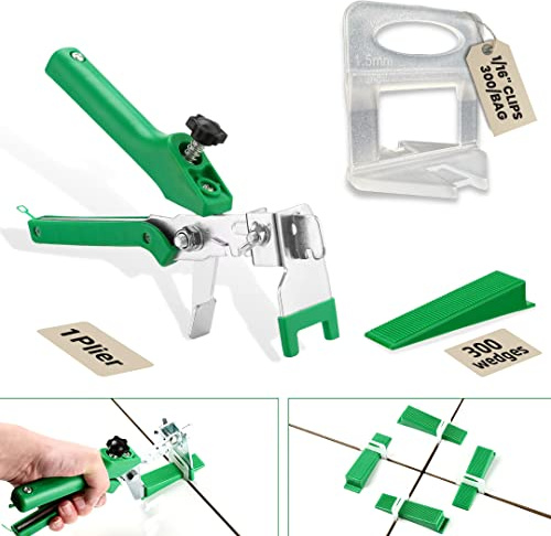 Tile Leveling System with 1 Plier, 300 Wedges, 300 1/16 Clips - Tile Spacer Leveling System Kit for Perfect Tile Installation