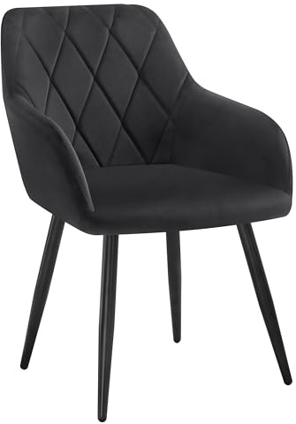 WOLTU Dining Chair Upholstered Armchair Kitchen Chairs with Arms, Backrest, Metal Legs, Tub Chair Living Room Lounge Chairs, Black Velvet BH352sz-1