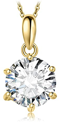 JewelryPalace 2ct Collana Solitario Donna Argento 925 con Creato Moissanite, Collana Dorata Ciondolo Pietra a Taglio Rotondo con Catena Maglia 45cm, Collane Pendenti in Oro Set Gioielli Donna