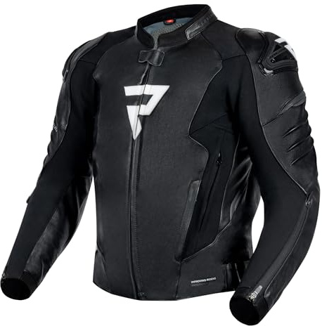 REBELHORN Veloce Giacca da Moto Uomo | Pelle | Protezioni Gomiti e Spalle Livello 2 | Cursori sulle spalle | 6 Canali di Ventilazione con Cerniera