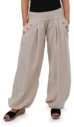 Malito - Damen Pumphose - leichte Stoffhose für Strand & Alltag - lockere Freizeithose für den Sommer - lässige Aladinhose Sommerhose 23245H (34-40 |beige)