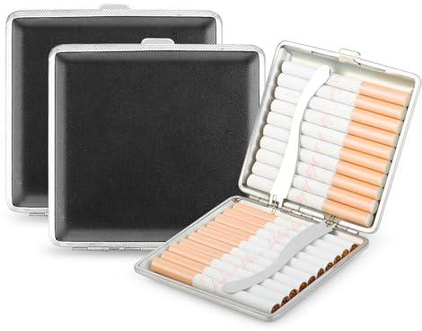 Lot de 2 étuis à cigarettes en cuir et métal Pour 20 cigarettes Avec fermeture à pression Pour pantalons et chemises