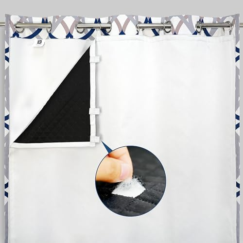 DriftAway Soundproof Thermal Insulated Quilted Curtain Liners for Bedroom Sound Barrier 100% Blackout Cold Heat Noise Reducing Energy Saving 50 Inches by 92 Inches Grayish White One Panel