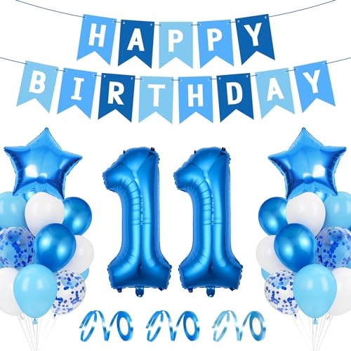 Ballong 11. Födelsedag blå – Happy Birthday-folieballong, jätte folieballong nummer 11, ballongdekoration, födelsedagsdekoration pojkar 11 år