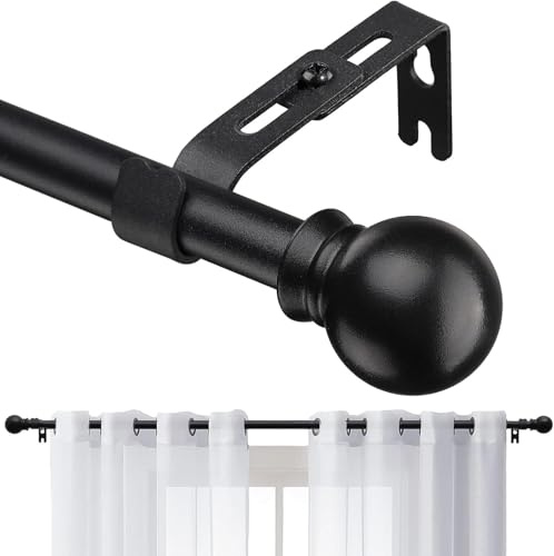 Barra de Cortina, 71-121cm Barra de Cortina Extensible Juego de Accesorios con Pieza de Extremo Redondo con Soportes Ajustables de Acero Inoxidable con 16mm Diámetrobarra/Negro Mate
