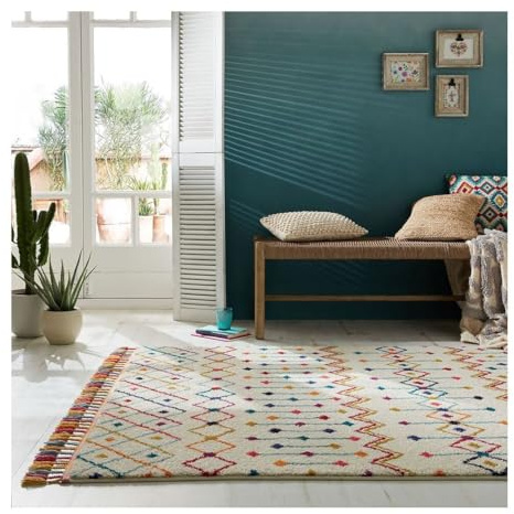 Flair Rugs Berberteppich mit Fransen, ethnisch, rechteckig, Wiese, Berber, Ethno-Stil, cremefarben, Maße: 290 x 200 cm