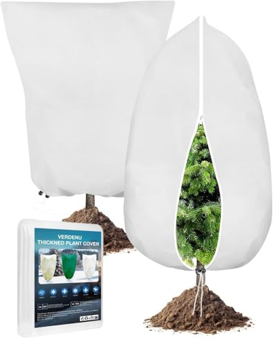 Verdenu 2 Pezzi Cappuccio Protezione Piante, 80 * 100cm Protezione dell Piante Non Tessuto per Piante in Vaso, 90g/㎡ Protezione Invernale per Piante (Bianco)