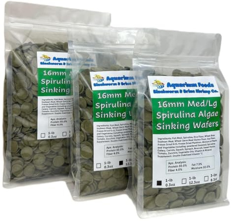 Aquatic Foods Inc. 16mm - 5/8 Medium/Large Sinking Wafers of Algae, Spirulina, Veggies for All Tropical Fish, African Cichlids, Shrimp, Snails, Crabs, Catfish, Plecos..…1-lb 0.3oz Clear Bag