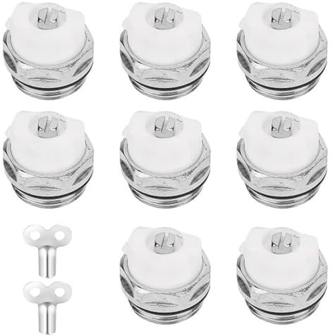 8 Stück Heizkörper Entlüftungsventil mit 2 Entlüftungsschlüssel, 1/2 Manuell Heizungsventil Heizkörper Entlüftungsventil Kupfer mit Drehbarem Kunststoffkopf