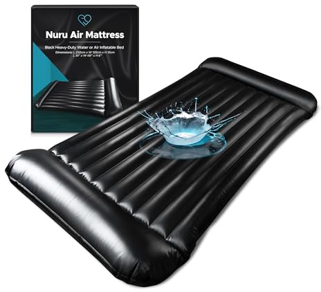 EROTICGEL Colchón de Aire Inflable para Masaje Nuru | PVC Negro Duradero e Impermeable | 232cm x 125cm x 15cm | Protección contra Aceite, Productos a Base de Agua y de Silicona