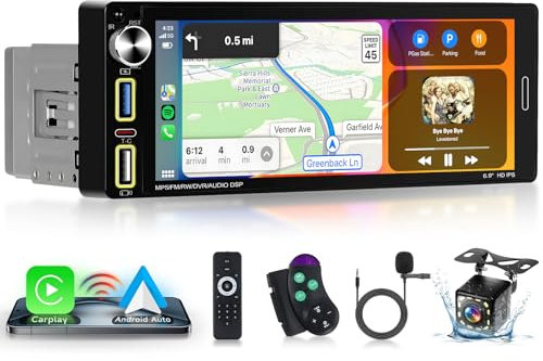 Hodozzy Radio Coche 1 DIN con Carplay Inalámbrico Android Auto con Pantalla de 6.86 Pulgadas, Autorradio con Pantalla Táctil Bluetooth con Youtobe/FM/USB/AUX/TF