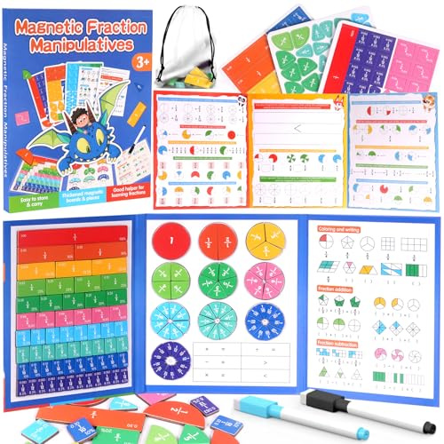 FIPKE Pedagogiskt pussel, 120 st magnetiskt fraktpussel för barn, magnetiska fraktplattor och fraktionscirklar, fraktioner manipulativ lärande spel för grundskola