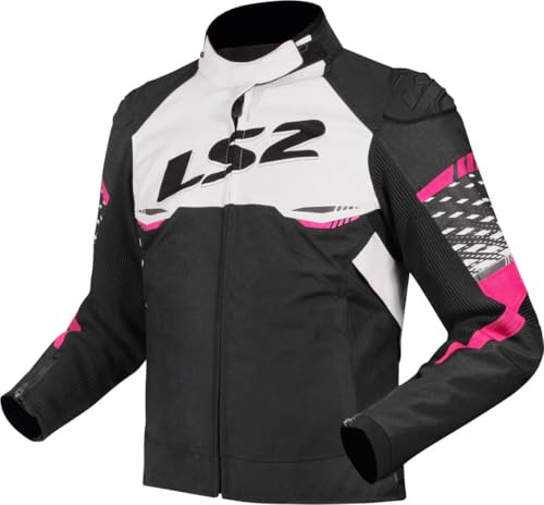LS2 Apex wasserdichte Damen Motorrad Textiljacke, schwarz/weiß/pink, M
