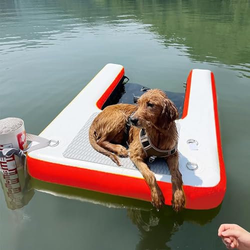 Red Yellow Blue Green Pontoon Boat Dog Ramp Arrives Fast, Heavy Duty Dog Above Ground Pool Ramp, Floating Water Ladder for Dogs, Inflatable High Visibility Dog Swim Up Ladder(Red,150x100x15cm)