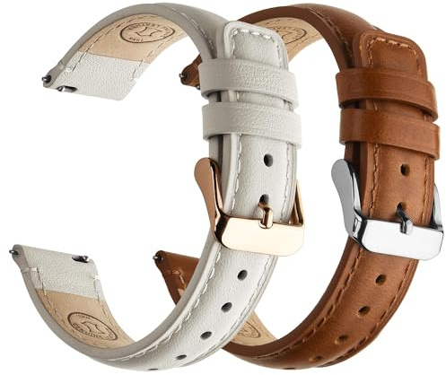 Fullmosa Echtleder Uhrenarmbänder 18mm Schnellwechsel-Armband für Damen & Herren, 2er Set Wechsel Lederarmbänder mit Edelstahl-Verschluss, Braun+Silber & Weiß+Rosa