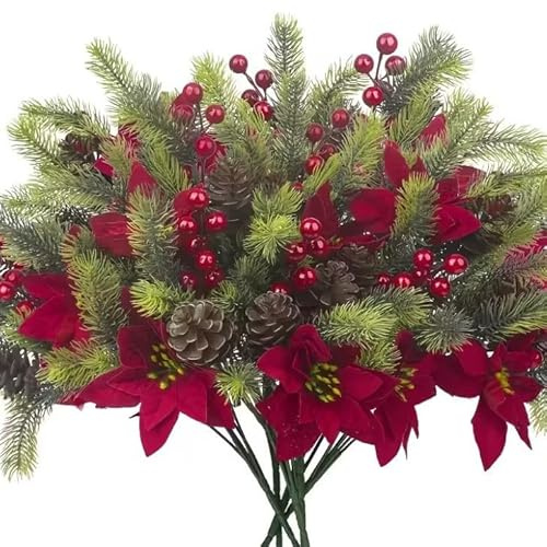 behone 6 pezzo bouquet di fiori artificiali natalizi,Rami di pino artificiale di natale,Rami natalizi decorativi,Per le decorazioni natalizie