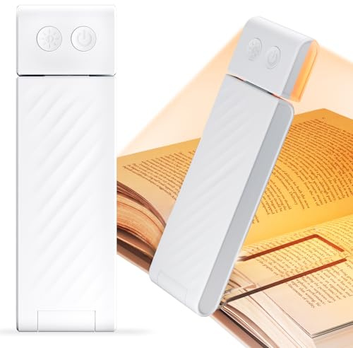 Yuinzin Lampada da Lettura a Letto con Clip per Libri - Asta Regolabile, Testa Girevole 320°, 5 Luminosità + Dimmerabile, 3 Temperature Colore (1800K-6000K), Batteria 500mAh USB-C, Peso 40g–Bianco