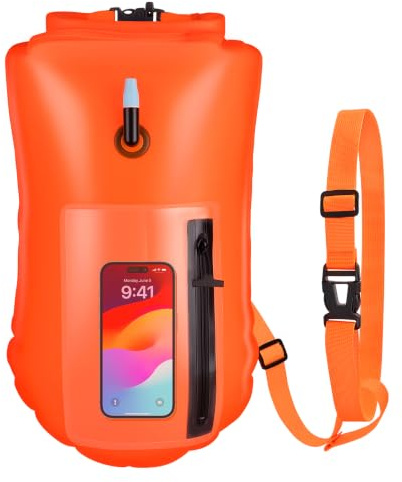 Kiiwah 20L Bouee Nage Eau Libre pour Enfants et Adultes, Bouée Gonflable Sac Étanche avec Ceinture Ajustable Sécurité Bouée de Nage Natation Très Visible pour Sports Nautiquestriathlon Kayak
