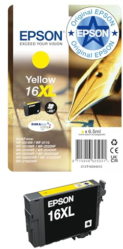 Epson Original 16XL Tinte Füller (WF-2630WF, WF-2650DWF, WF-2660DWF, WF-2750DWF, WF-2760DWF), gelb