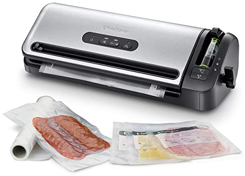 FoodSaver Envasadora al Vacío con un Cutter Incorporado, Funciones «solo sellado», «húmedo/seco» y «marinar», incluye Rollos/Bolsas [FFS017X]