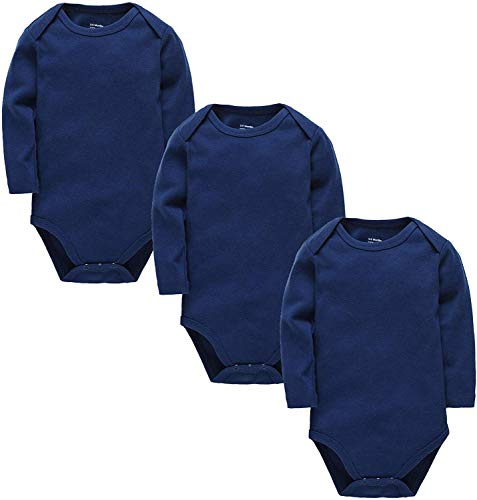 kavkas Long Sleeve Baby Bodysuit for Boys and Girls Newborn Cotton Vests Undershirts Infant Solid One Piece Baby Clothes 3 Pack (12-18M)