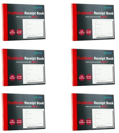 Duplicate Receipt Book Cash Book A6 Numbered 1-80 x 6 Books Plus Star Online Pen with Each Order